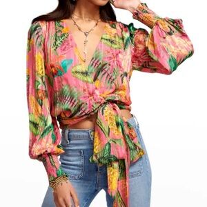Ramy Brook Quentin Wrap Top, Silk Blend, size XS